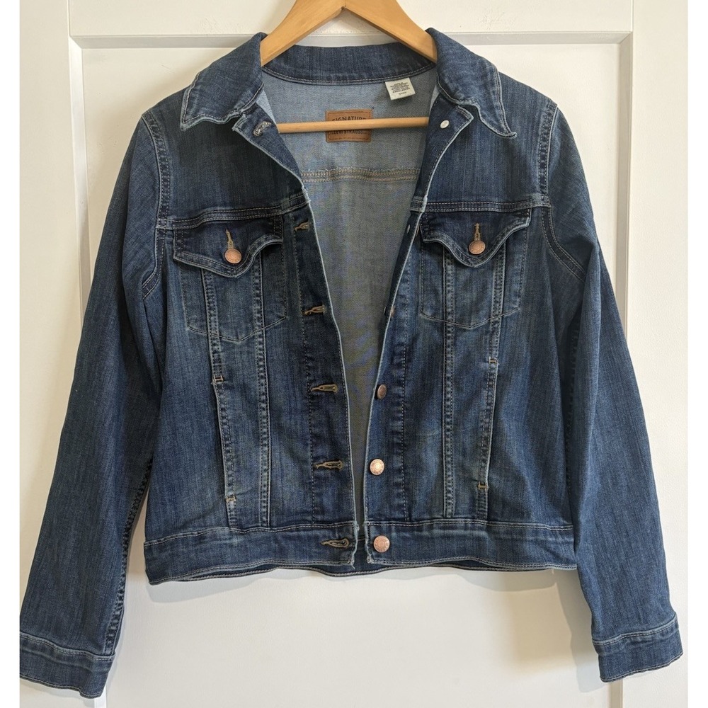 Signature by Levi Strauss Women S Denim Jacket Trucker Stretch Dark Blue 36741